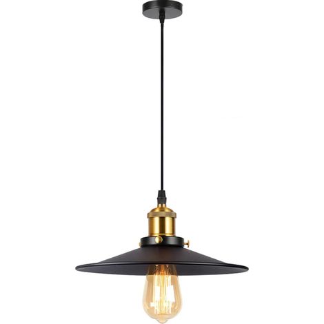 Industrial Pendant Light E27 Vintage Indoor Hanging Lamp Metal Chandelier Ceiling Light for Living Room, Kitchen, Black Φ26 cm (1/5)
