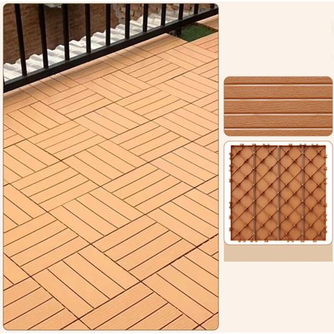 Fuleadture Carreaux 30x30 cm - -avec Aspect de Bois - Lignes droites oranges- Dalles avec Système de Drainage - pour Terrasse de Patio Jardin Piscine 11pcs (1/5)