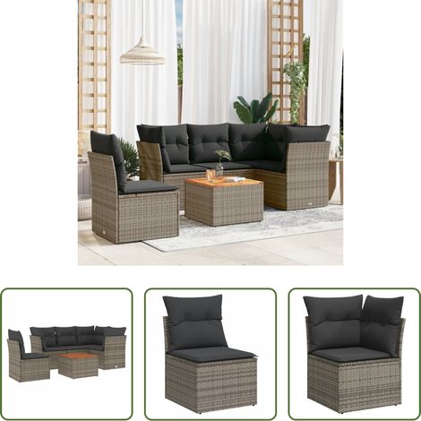vidaXL Canapé extérieur -  Salon de jardin 6 pcs avec coussins gris résine tressée (1/5)