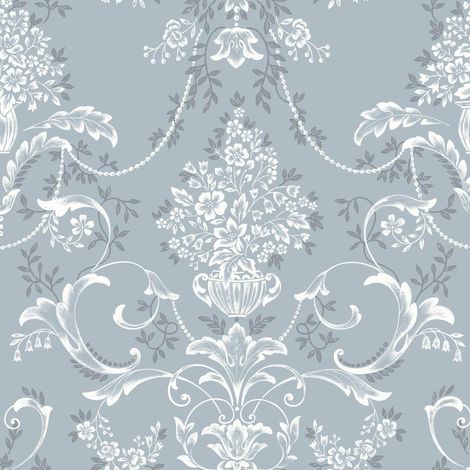 Rasch Amelia Damask Floral Blue Wallpaper Flowers Botanical Stylish Feature Wall (1/4)