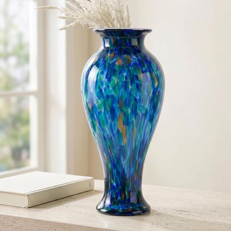 Grand vase en verre soufflé à la main de 50,8 cm de haut, vase en verre soufflé à la main, décoration d'intérieur, vases modernes à fleurs vert foncé, grands vases pour salon, décoration de (1/5)