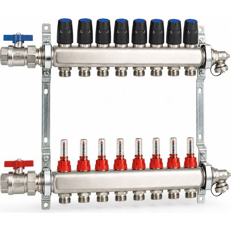 BADfabrik24 Eco Heizkreisverteiler Edelstahl für 8 Heizkreise mit 8 Stück Strawa Strawatherm Stellantrieb 230 V stromlos geschlossen (1/5)
