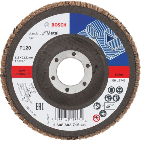 Bosch 2608603715 Disco abrasivo de láminas X431 Standard Metal 115mm recto FV G120 10 uds (1/4)