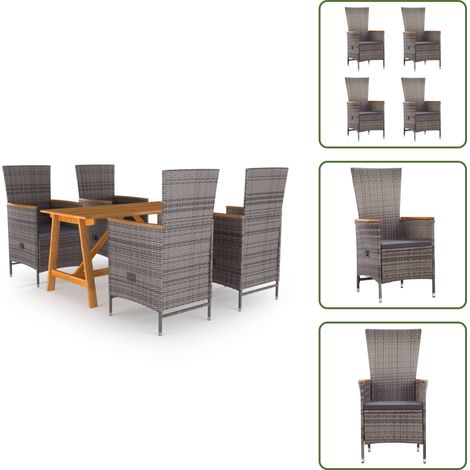 The Living Store Juego de comedor para jardín 5 piezas gris - Mesa de comedor