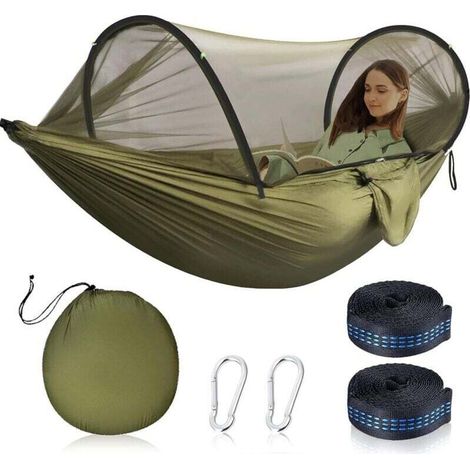 Hamac d'extérieur avec moustiquaire, Hamac Ultra-léger de Voyage Camping, Charge maximale de 200 kg, Inclure 2 mousquetons Haut de Gamme, 2 x élingues en Nylon, Convient au Camping en Plein air