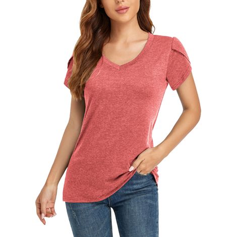 T-Shirt Sport Femme - Manches Courtes Col V - Tissu Respirant Séchage Rapide - Pour Yoga Running Fitness - Lot De 1 (1/5)