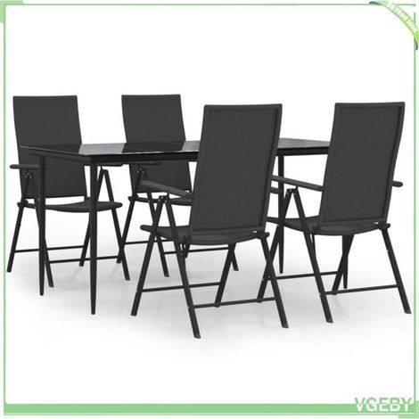 Ensemble à manger de jardin 5 pcs - FAFEICY - 3156516 - Noir - Résine tressée résist. aux intempéries - Table verre trempé 160x80 cm (1/5)