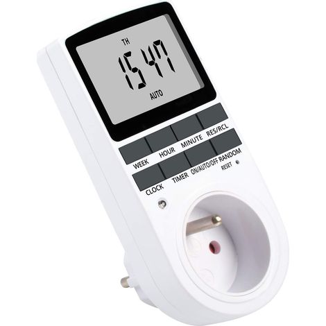 Programmateur Prise Électrique - Minuterie Hebdomadaire 10 Programmes - Affichage LCD - Alimentation 230 V - Fonction Mémoire Batterie - 1 Pièce (1/4)