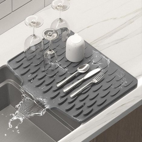 Tappetino asciugatutto in silicone per piano di lavoro o lavello della cucina con bordo di drenaggio integrato, tappetino antiscivolo ad asciugatura rapida, facile da pulire, tappetino asciugatutto re (1/5)