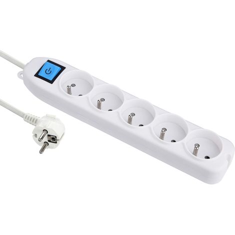 Bloc Multiprises 5 Prises + Interrupteur Longueur 1,5 m Section 3G1 mm² Blanc (1/2)