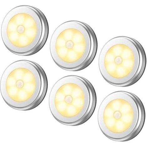 Veilleuse detecteur de mouvement intérieur,lampe led detecteur de mouvement pile pour escaliers, Eclairage LED Placard Armoire Couloir chambre enfant Auto ON / OFF 3M Adhésif (6pcs,blanche chaude) (1/4)