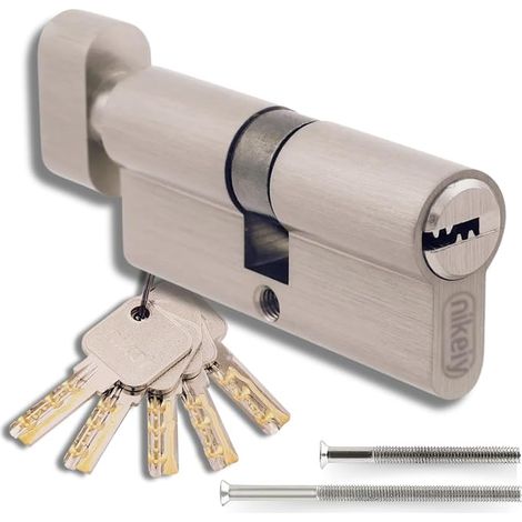 Brass Euro Profile Cylinder Lock with Knob 40/40 mm, 5 Keys and 2 Screws Included, Easy Assembly for Doors and Garages, Length 80 mm (1/5)