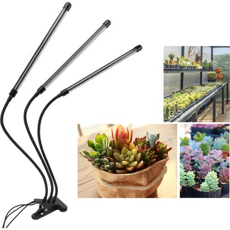 USB-LED-Pflanzenlampe mit 3 gelenkigen Armen und Klemmen, rotem/weißem/gelbem Licht, 10 Intensitätsstufen und programmierbarem Timer. (1/5)