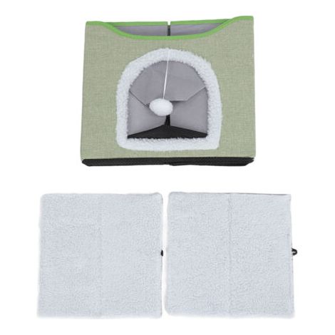 QORVA- Maison pliable pour chat, 2 couches, lit de grotte multifonctionnel pour chaton, grattoir doux pour l'intérieur, vert clair (1/5)