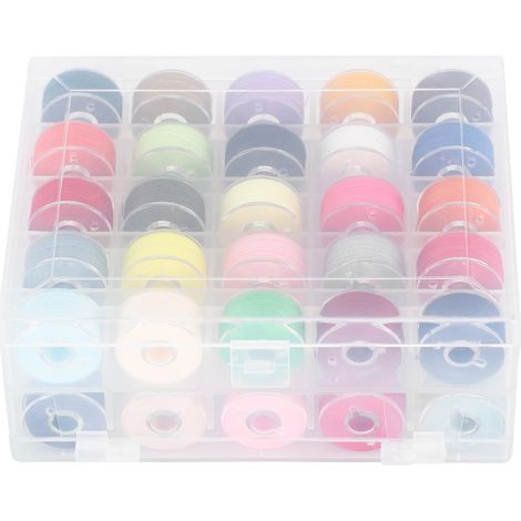 Lot de 50 canettes pré-enfilées, assortiment de couleurs variées, boîte transparente à double couche pour machine à coudre (1/5)
