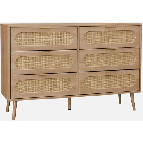 Cassettiera in legno e canna arrotondata, 6 cassetti (1/5)
