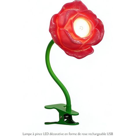Lampe de chevet rose flexible tuyau orientable pince veilleuse ambiance bureau (1/5)