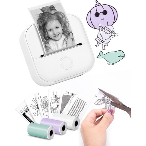 Mini imprimante d'étiquettes - T02 Petite imprimante portable, impression d'autocollants, de notes et de photos, blanche (1/5)