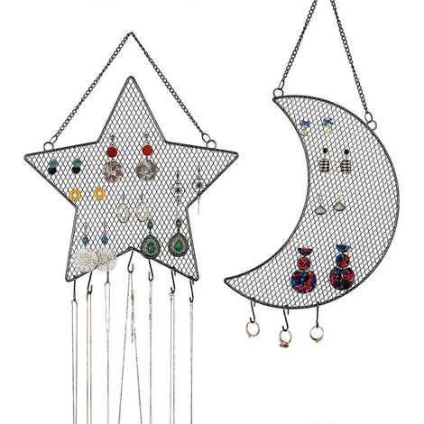 Présentoir mural pour boucles d'oreilles, porte-colliers décoratif étoile et lune (1/4)