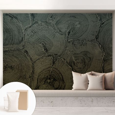Papier peint intissé décoratif avec colle pour salon chambre et bureau Installation rapide Cernes de bois 208x146 cm (1/5)