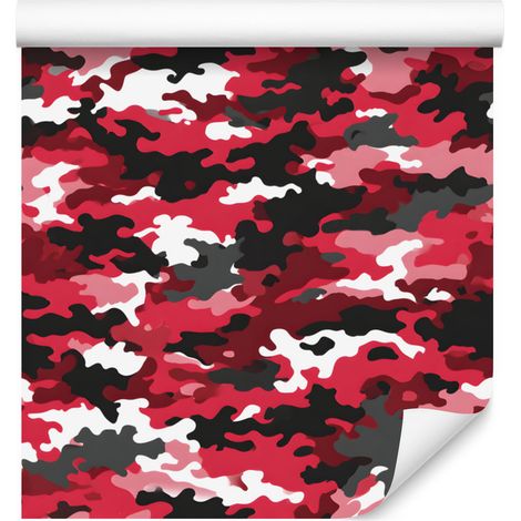 Papier peint camouflage militaire rouge et bordeaux pour salon et chambre 50x1000 cm (1/5)