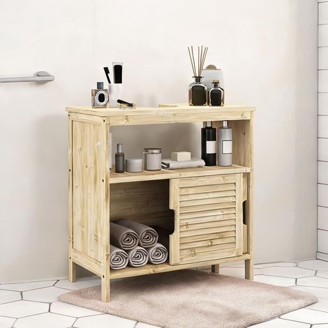 Meuble de salle de bain bois naturel en bambou 60 x 30 x 60 cm (1/5)