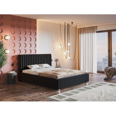 Lit rembourré avec rangement 120x200 velours noir Toscania (1/5)