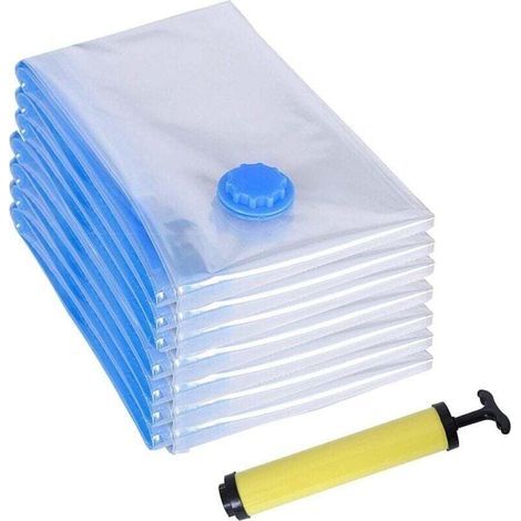 Sacs de Rangement sous Vide Aspirateur Sacs Compression sous Vide Réutilisable pour Vêtements Couettes Literie Oreillers Housses de Rangement avev Pompe à Main pour Voyager, 70x50cm, Lot de 7 Devenirr (1/4)