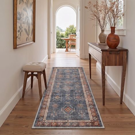 Tapis Lavable Vintage Classique Indigo Bloom 80x150cm Cuisine (1/5)