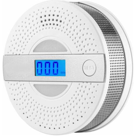 Détecteur de fumée et de monoxyde de carbone, détecteur de CO et de fumée 2 en 1, capteur amélioré alimenté par batterie avec écran LCD, surveillance automatique de la teneur en monoxyde de carbone, d