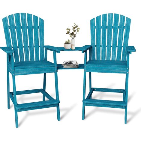Lot de 2 Tabourets de Jardin Adirondack en Poly Recyclé avec Dossier Haut et Plateau de Connexion, pour Terrasse, Balcon et Patio, Bleu