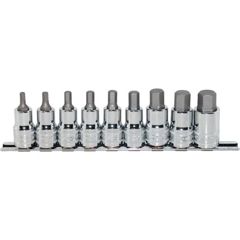 SP TOOLS SP20563 - Rail de douilles tournevis 1/2'' 6 pans en pouce - 9pcs - Cliquets - Douilles - Accessoires - Douilles 1/2''