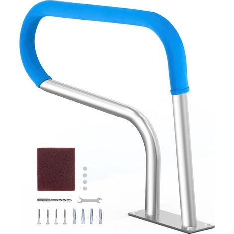 Barre d'appui piscine 81 x 58 cm en inox avec platine, rampe de sécurité antidérapante pour piscines intérieures/extérieures, terrasses et spas, poignée résistante à la rouille avec revêtement et acce (1/5)