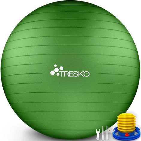 TRESKO Palla da ginnastica a prova di strappo palla da seduta palla da Yoga con pompa 300 kg Verde 85cm