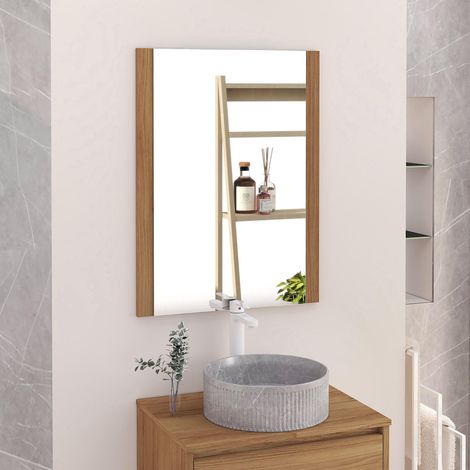 Miroir de Salle de Bain, Miroir latéral en Bois, Option avec et sans LED. Styles Qui s'adaptent à la Salle de Bain ou à n'importe Quelle pièce de la Maison. 70 x 80 cm latéral en Bois Teck (1/5)