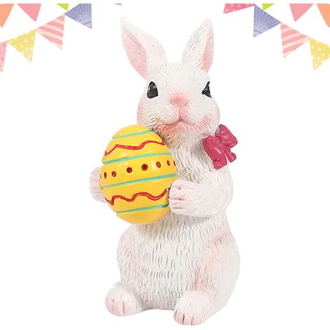 Statue Lapin De Pâques - Résine Main Peinte - Décoration De Table Pour Printemps Et Fêtes - Lot De 1 (1/5)
