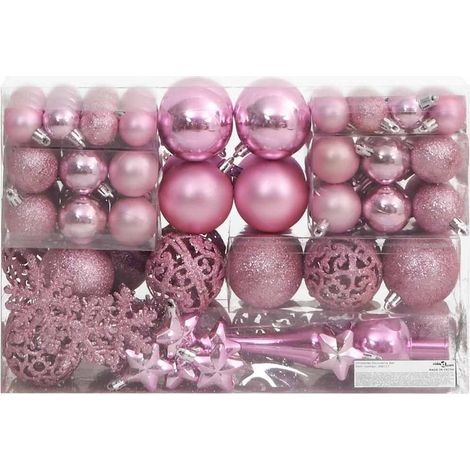 Ensemble de boules de Noël 111 pièces rose polystyrène (1/5)