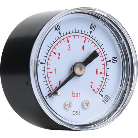 Manomètre mécanique pour air, huile et eau, raccord arrière BSPT 1/8 pouce (0-100 psi 0-7 bar) (1/5)