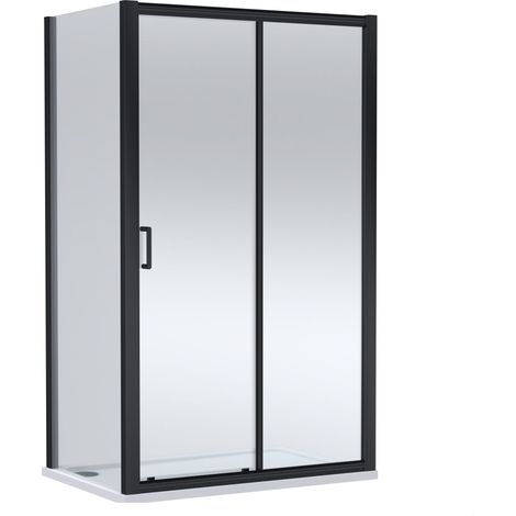 Balterley Ellenhall Sliding Shower Door with 6mm Glass, Side Panel & 1200x800mm Slip Resistant Shower Tray, Matt Black/White
