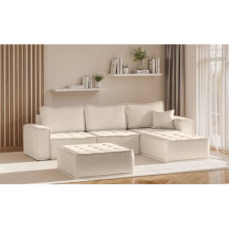 Ecksofa Modulsofa 4-teilig SANDE Stoff Raven Creme Ottomane Rechts (1/5)