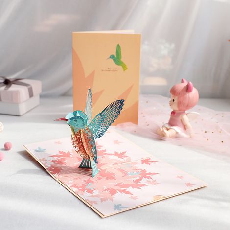 3D-Geburtstagskarte mit Phalaenopsis-Orchidee, Jubiläumskarte, Hochzeitskarte, Dankeskarte zum Ruhestand, Ahornblatt-Vogel, 15 x 20 cm