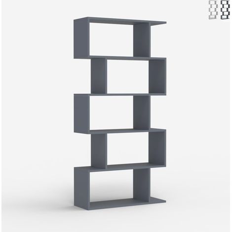 Bücherregal modern vertikal für Wohnzimmer 5 Regale Holz Lexis - Grau