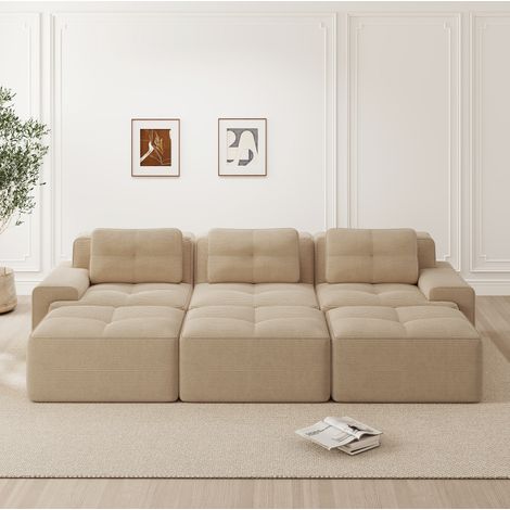 Modulares Sofa aus Cord, Beige, mit Schlaffunktion und 74 cm Sitztiefe (1/5)