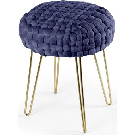 2x Pouff in velluto blu struttura oro cm 35 x 43 h (1/2)