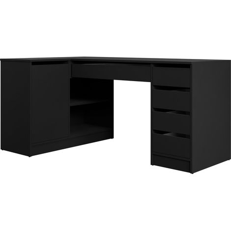 Mesa de ordenador esquinera Comfivo Terros III, Negro, Con cajones, Rectangular, Con puertas, Número de puertas: 0, Número de cajones: 0, 76x158x98cm
