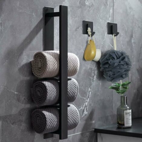 BARKBUSTERS Porte serviette sans perçage, porte serviette noir, porte serviette salle de bain, porte serviette invité, porte serviette mural inox mat, porte serviette bain. (40cm (1/4)