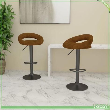 Tabouret de bar - 333267 - Velours marron - Hauteur réglable 75-97 cm - Pivotant 360° (1/5)