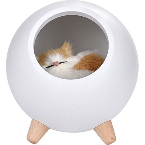 Lampe De Veilleuse - Maison Pour Chat En Bois De Hêtre Et ABS - Éclairage Ambiant LED Blanc Doux - Charge USB - 130 x 130 x 143 mm - 1 Pièce (1/5)