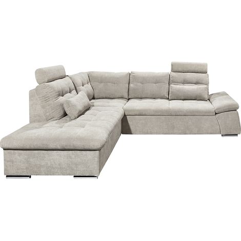Ecksofa mit Schlaffunktion und Kopfstützen in braun, L-Form mit Recamiere links, Serie NOTTINGHAM-09 (1/5)