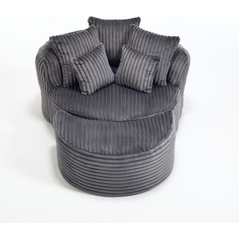 Fauteuil rond de lecture XXL en velours côtelé gris foncé, avec 5 coussins, accoudoirs et dossier enveloppants, assise douce pour salon ou chambre – CHICFURN (1/5)